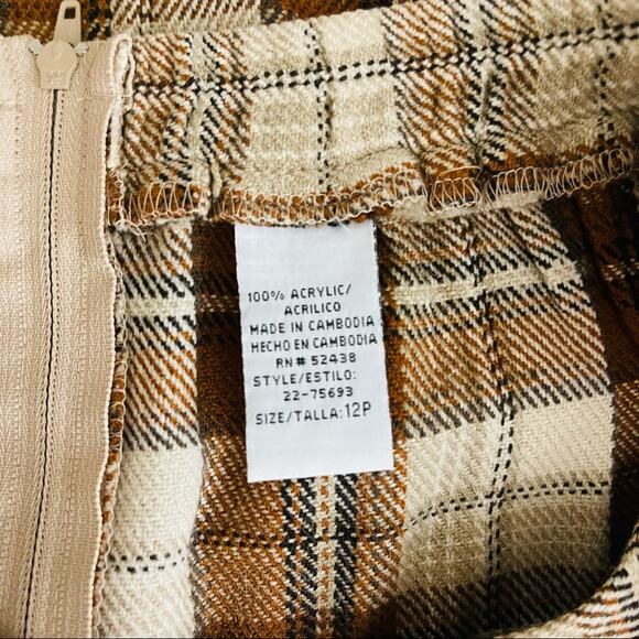 Vintage orange tan plaid preppy academia fringe midi skirt 12P - Picture 8 of 8